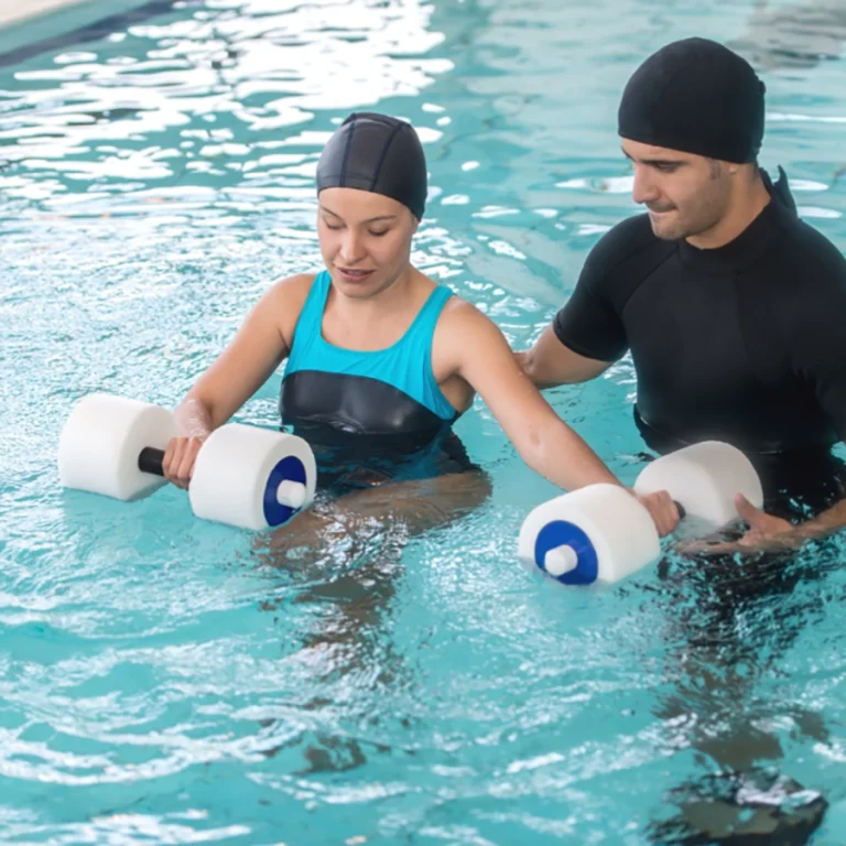 NDIS physiotherapy in pool using aquatic resistance training to improve upper body function in Melbourne
