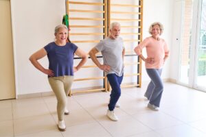 Melbourne seniors doing balance exercises to help with falls prevention